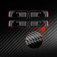 Black carbon-fiber inner handle sticker set installed on door panel, red-highlight border