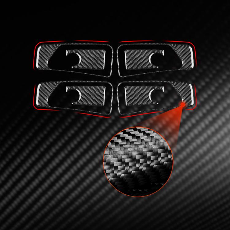 Black carbon-fiber inner handle sticker set installed on door panel, red-highlight border