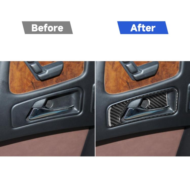 Inner door handle trim with black carbon-fiber sticker on car door panel