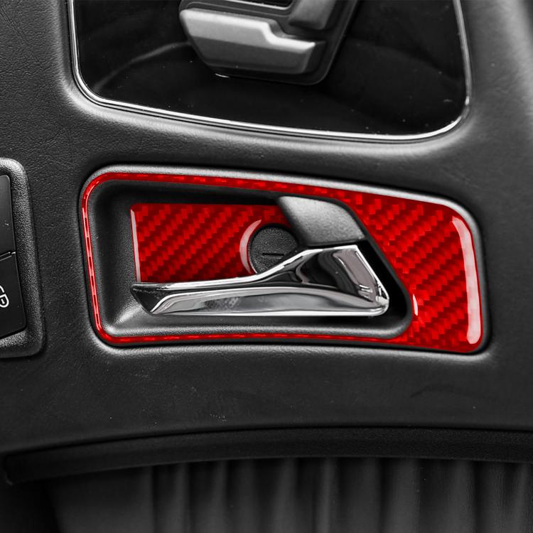 Red carbon-fiber inner door handle sticker installed, with red border outline