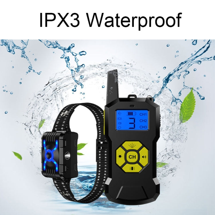 Waterproof training shock collar receiver with black strap and blue screen