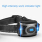 Dog training collar receiver on strap with glowing indicator light, dark gray