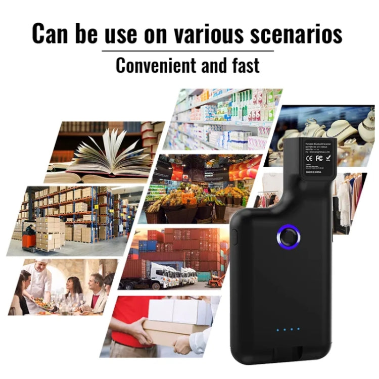 Black barcode scanner with blue LED ring for fast scanning on the go