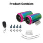 Motorcycle exhaust speaker set with remote, screws, and wiring accessories in box