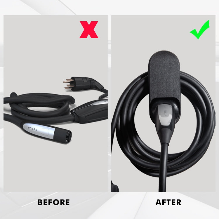 EV charger wall bracket with cable, before-and-after wall storage setup