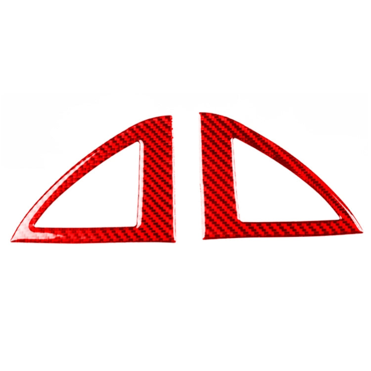 Pair of red carbon-fiber inner A-pillar speaker covers with triangular cutouts and trim