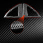 Black carbon-fiber inner A-pillar speaker covers with red-accent triangular cutouts