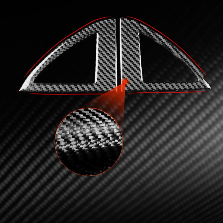 Black carbon-fiber inner A-pillar speaker covers with red-accent triangular cutouts