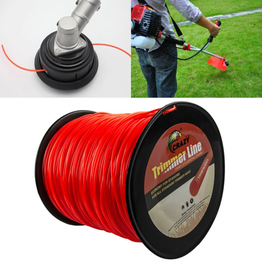Nylon trimmer line on a line head, with red orange line strands shown.