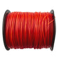 Red orange nylon trimmer line wound on a spool, close-up.