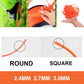 Trimmer line guide showing round vs square and sizes 2.4mm, 2.7mm, 3.0mm.