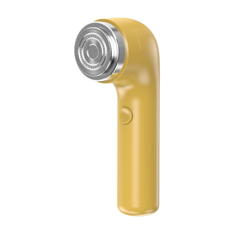 Orange rechargeable travel electric shaver with round shaving head and side button