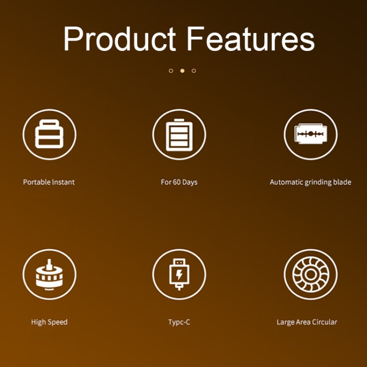 Electric shaver product features graphic with icon illustrations and labels