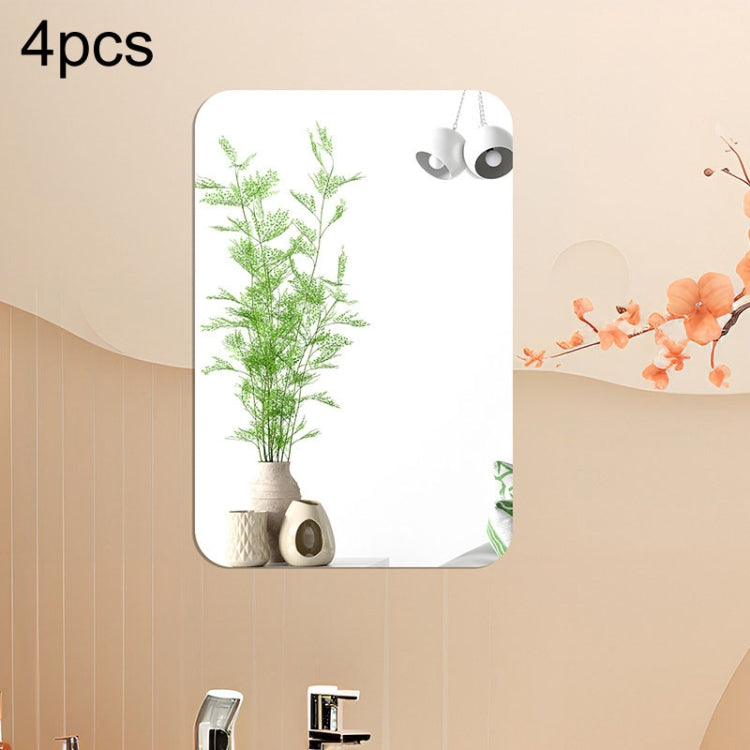 Rounded-corner rectangle acrylic mirror wall stickers, silver tone, set of 4