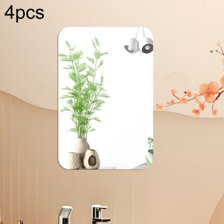 Rounded-corner rectangle acrylic mirror wall stickers, silver tone, set of 4