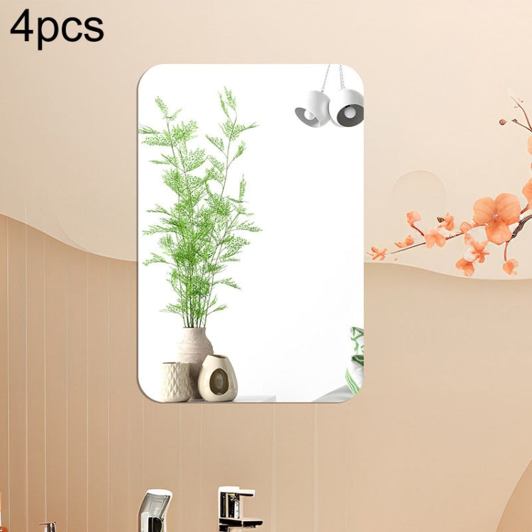 Rounded-corner rectangle acrylic mirror wall stickers, silver tone, set of 4
