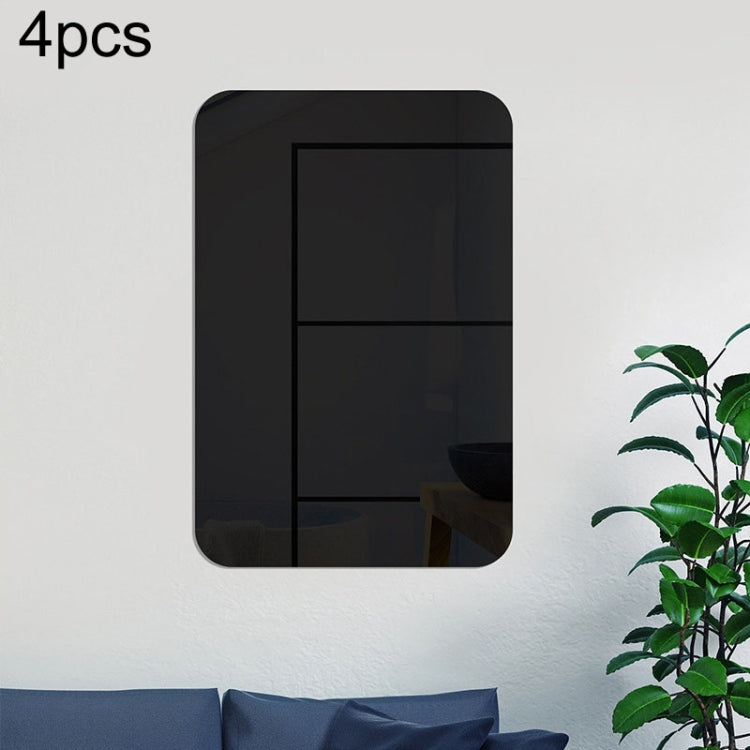 Black rectangular acrylic mirror wall stickers with rounded corners, set of 4.