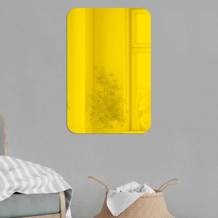 Gold rectangular acrylic mirror wall sticker, rounded corners, reflective finish.