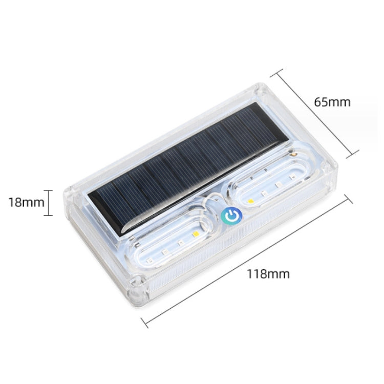 Clear rectangular solar LED warning light with black solar panel, dual side LED bars