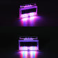 Solar LED warning light showing bright purple illumination from clear rectangular housing