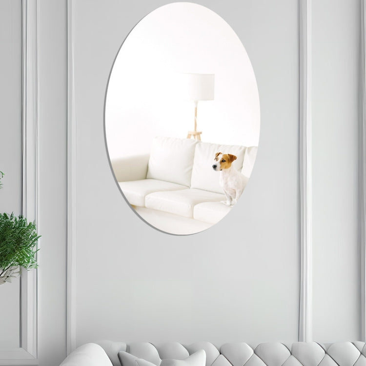 Silver oval acrylic mirror wall sticker with soft room reflection