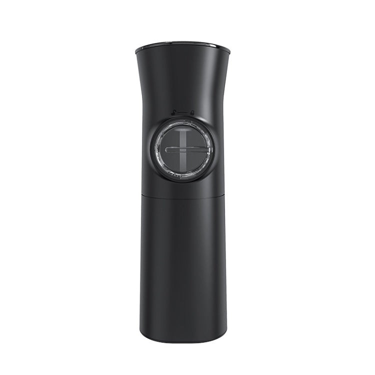 Black electric salt and pepper grinder with LED-lit window and adjustable coarseness dial