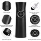 Black electric salt and pepper grinder with LED light, ceramic core, and coarseness control