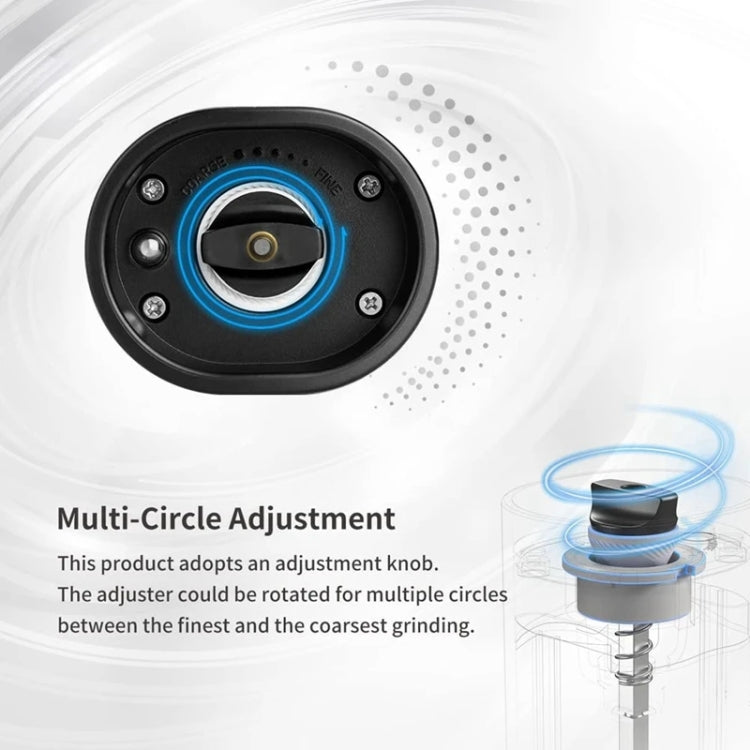 Top view of electric salt and pepper grinder showing multi-circle adjustment platform