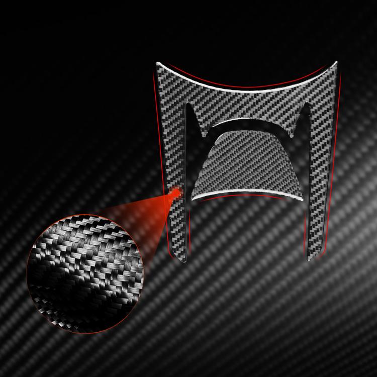 Black carbon-fiber door lock stickers with red trim accents, two-piece set