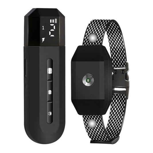 Black dog trainer vibration collar with mesh strap and black remote control