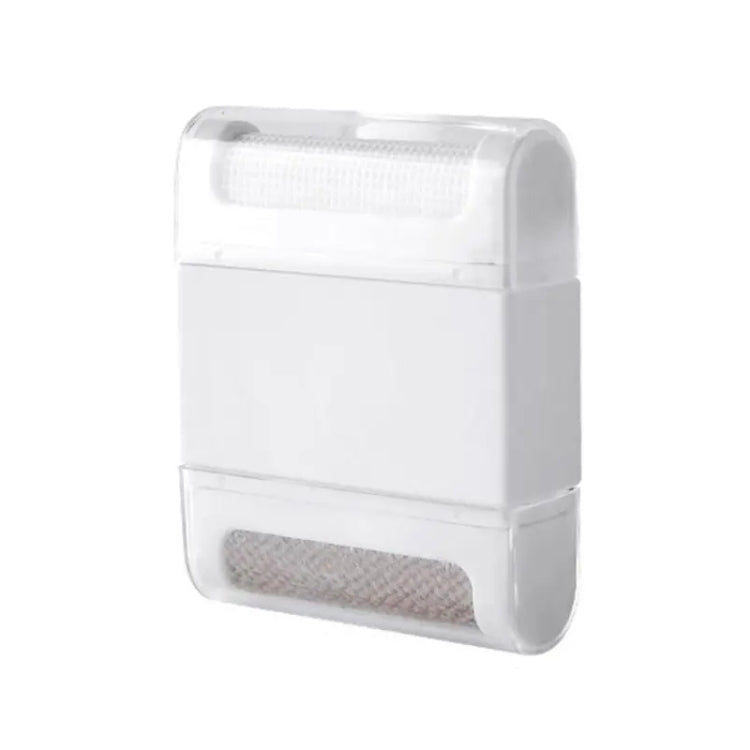 White double-sided clothing ball trimmer with clear protective case and textured ends