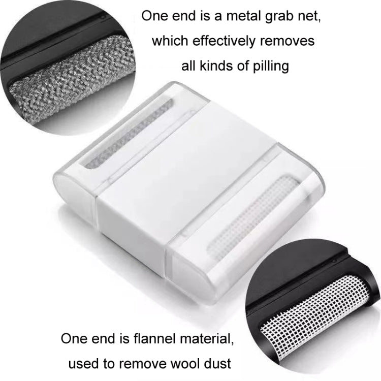 Double-sided clothing ball trimmer with metal grab net and flannel lint-removal end