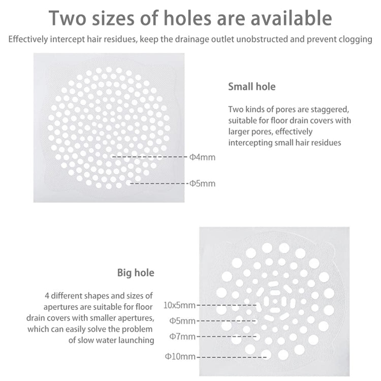 Disposable non-woven drain filter sticker sheets with small and big hole patterns
