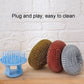 Dish scrub brush set with gold, red, and gray steel wire balls and blue base holder