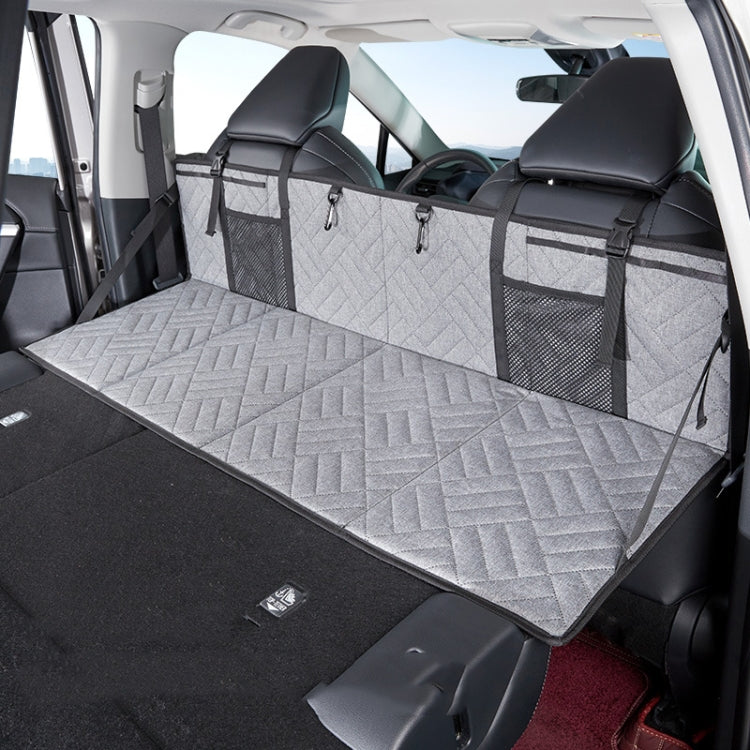 Gray textured folding car camping bed extension board with mesh storage pockets