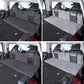 Folding car camping bed extension board with quilted surface and gray storage organizers