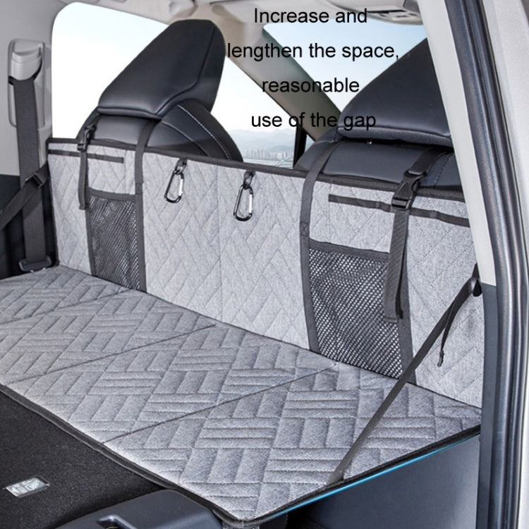 Gray folding car camping bed extension board extending rear space with storage organizers