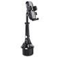 Car cup phone holder with telescopic stand and adjustable side clamps, black