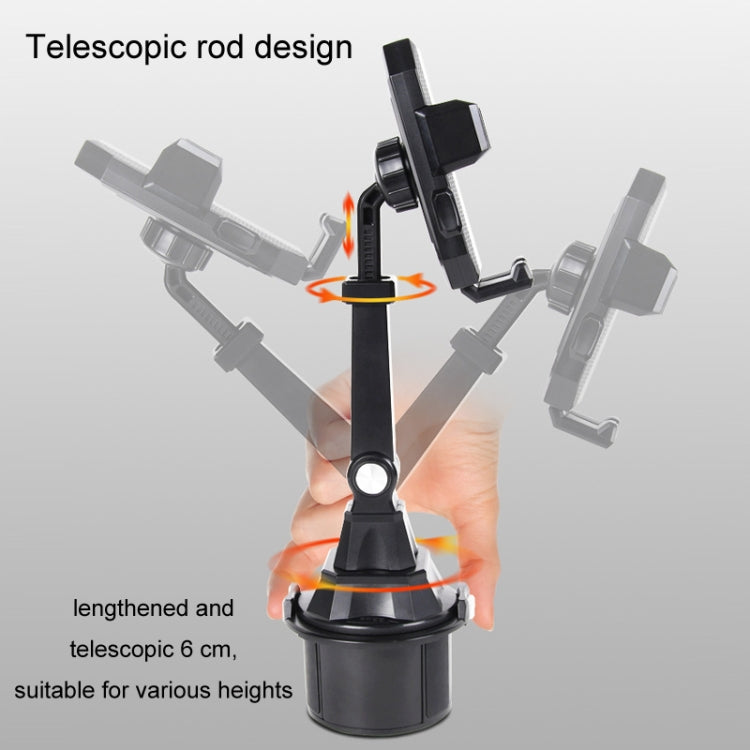 Telescopic car phone holder with cup base and adjustable arms, black