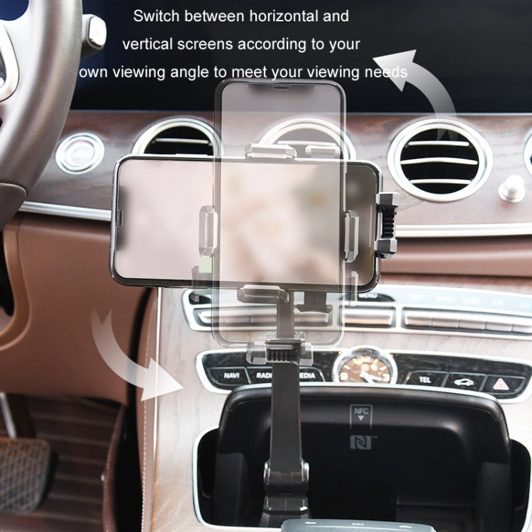 Car phone holder with pivoted screen mount for horizontal or vertical viewing, black