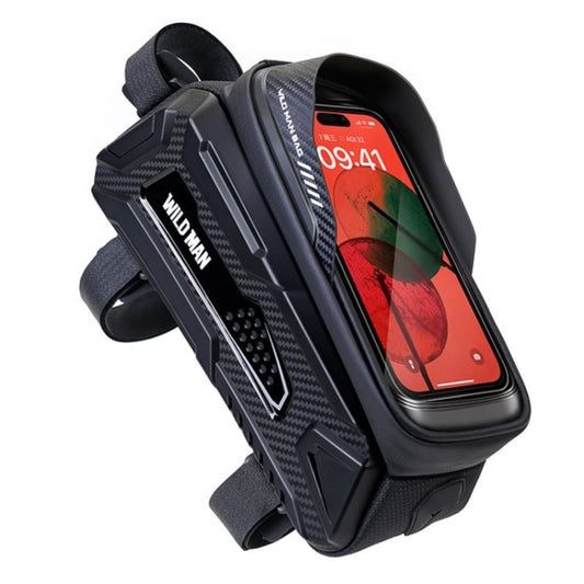 Black front bike phone bag with TPU touch screen window and red-accent zipper trim