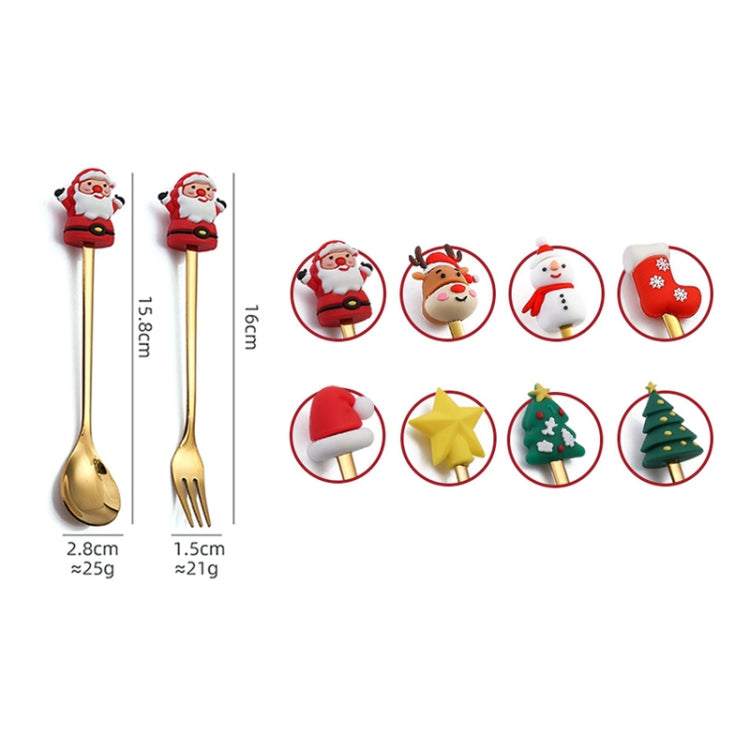 Gold-toned Christmas doll spoon and fork with Santa and reindeer character handles