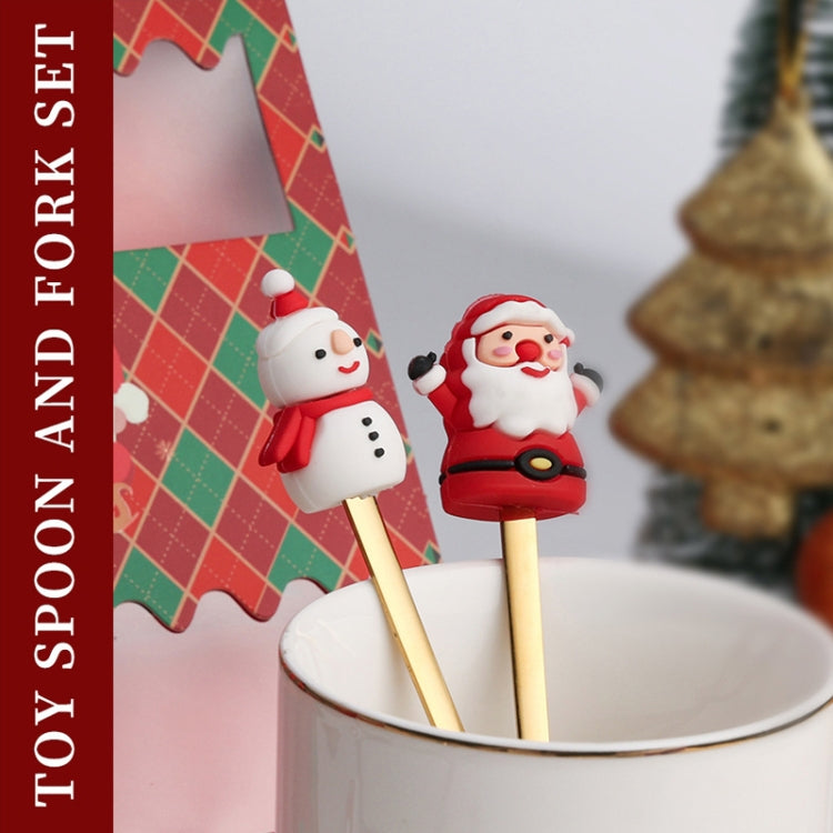 Christmas doll spoon and fork set with Santa figure handles and gold-toned metal