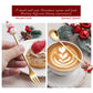 Christmas doll dessert fork and spoon, gold-toned utensils with Santa and snowman heads