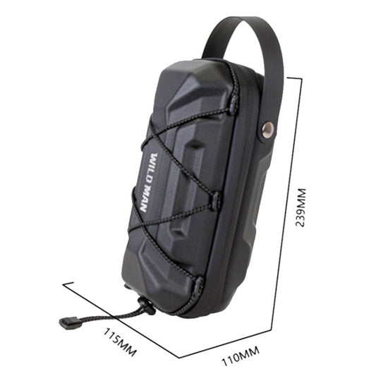 WILD MAN GD6X hanging bike bag, black hard-shell design with side zipper and metal eyelets.