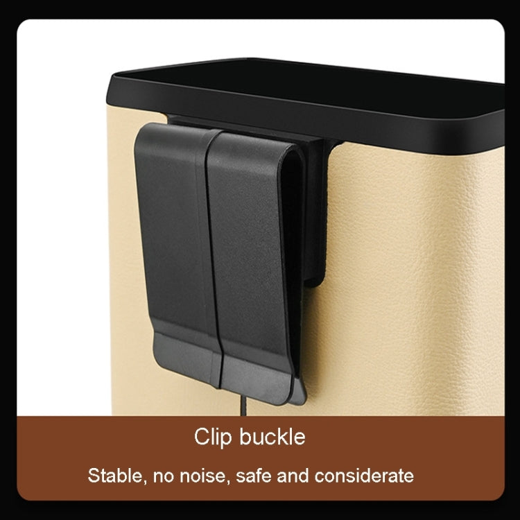 Car seatback hanging dustbin clip buckle on beige storage box