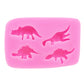 Pink dinosaur silicone mold with four dinosaur silhouettes