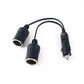 Black car cigarette lighter extension cable with two female sockets and car plug
