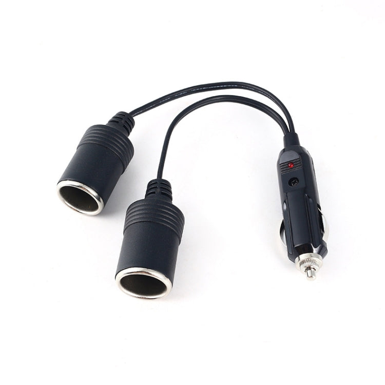 Black car cigarette lighter extension cable with two female sockets and car plug