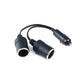 Black car cigarette lighter extension cable with two outlets and split plug cord